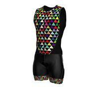 Zimco Elite Triathlon Suit Men Padded Triathlon Tri Suit Race Suit Swim Bike Run, Colored Triangles, 3XL