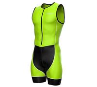 Zimco Triathlon Suit Men Racing TriSuit Cycling Skin Suit Swim Bike Run, Neon Green/Black, XXL