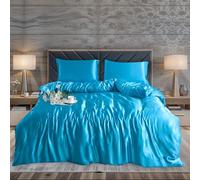 ZIMEL HOMES 3 piece-Satin Duvet Cover Set Soft bedding shiny silky bedding sets - duvet cover, 2 pillowcases (Teal, Double)