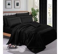 ZIMEL HOMES 4-Piece Satin Bedding Set - Soft, Silky & Shiny Bed Sheets - Includes Duvet Cover, Fitted Sheet & 2 Pillowcases (Black, Single)