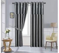 ZIMEL HOMES Crushed Velvet Band Silk Curtains (Pair) 6 wide coloured curtain choices -8 sizes-Fully Lined-Eyelet Ring Top Curtains-Faux Silk band top curtain pair with crushed velvet fabric base.