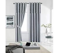ZIMEL HOMES Crushed Velvet Band Silk Curtains (Pair) 6 wide coloured curtain choices -8 sizes-Fully Lined-Eyelet Ring Top Curtains-Faux Silk band top curtain pair with crushed velvet fabric base.