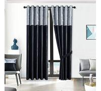 ZIMEL HOMES Crushed Velvet Band Silk Curtains (Pair) 6 wide coloured curtain choices -8 sizes-Fully Lined-Eyelet Ring Top Curtains-Faux Silk band top curtain pair with crushed velvet fabric base.