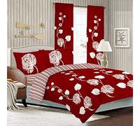 ZIMEL HOMES Fleur Duvet Cover Set with Pillow Cases and Matching Fitted Sheet Duvet Set Cotton Blend (Sleep-Red, Single)