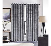 ZIMEL HOMES Luxury Crushed velvet curtains (Pair)with lined eyelet ring curtains for bedroom, home decor,living room accessories-Available in Black, Blush pink, charcoal grey, Purple silver.(8 sizes)