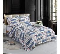 ZIMEL HOMES Quilted Bedspread Throw Double & King 220x240 CM + 2 Pillow Shams for Bedroom Decor Reversible Coverlet Lightweight Elegant Patchwork (220 cm x 240 cm, Design 27)