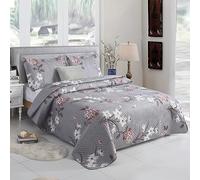 ZIMEL HOMES Quilted Bedspread Throw Double & King 220x240 CM + 2 Pillow Shams for Bedroom Decor Reversible Coverlet Lightweight Elegant Patchwork (220 cm x 240 cm, Design 17)