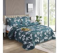 ZIMEL HOMES Quilted Bedspread Throw Double & King 220x240 CM + 2 Pillow Shams for Bedroom Decor Reversible Coverlet Lightweight Elegant Patchwork (220 cm x 240 cm, Design 18)