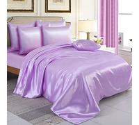 ZIMEL HOMES Six Pieces Satin Bedding Sets Duvet Cover, Fitted Sheet, 4 Pillow cases | Double, King and Super King Complete Silky Bedding Set (Lilac, Double)