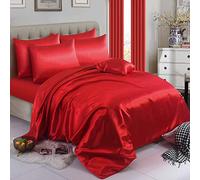 ZIMEL HOMES Six Pieces Satin Bedding Sets Duvet Cover, Fitted Sheet, 4 Pillowcases | Complete Silky Bedding Set