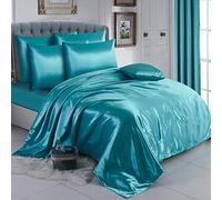 ZIMEL HOMES Six Pieces Satin Bedding Sets Duvet Cover, Fitted Sheet, 4 Pillowcases | Complete Silky Bedding Set