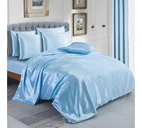ZIMEL HOMES Six Pieces Satin Bedding Sets Duvet Cover, Fitted Sheet, 4 Pillowcases | Complete Silky Bedding Set