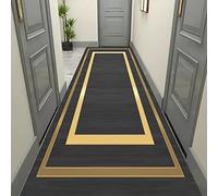 ZIMGOD Black & Gold Runner Rug Washable, Hallway Entryway Carpet Runner Nordic Style, 1m/2m/3m/4m/5m/6m/7m/8m Long Floor Mat, Custom Size & Can be Cut (Size : 100CM X 400CM (3.5FT X 13FT))