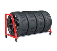 ZIMGOD Tyre Rack Rolling Tire Storage Rack with 4 Wheels, Heavy Duty Garage Rack for Indoor/Outdoor/Workshop/Carport, Red Tire Stand - Easy to Move