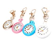 ZIMI 4 PCS Small Round Mens Women Keychain Key Ring Watches Simple Easy to Read time, Silver, Pink, Blue, White, S