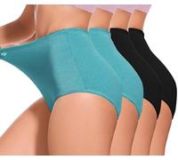 Zimi Collection 4Pack Women's High-Waist Light Tummy Control Girdle Panties Full Coverage Underwear Ladies Panties for Women 2Black+2Turquoise M