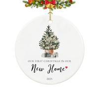 ZIMICO HOME Our First Christmas in Our New Home Ornament 2023, Housewarming & Christmas Keepsake, Ceramic with Ribbon & Box