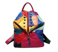 ZiMing Backpack Fashion Leather Women's Bag Color Leather Patchwork Backpack Large Capacity Travel Bag