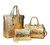 ZiMing Women Handbags and Purses Set Crocodile Pattern Tote Bags Top Handle Handbags Wristlets Wallet Shoulder Bag Satchel 3 Pcs with Shoulder Strap-Gold