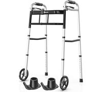 Zimmer Frame Narrow Folding Walking Frame for Seniors,Aluminum Lightweight Zimmer Walkers, Adjustable Width and Height Walking Aids for Elderly and Disabled (Black) (Black 2 Layer)
