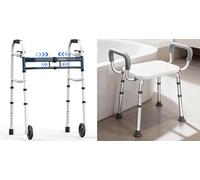 Zimmer Frame Narrow Walkers for Small Doorways & Shower Chair for Elderly