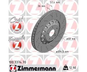 ZIMMERMANN 100.3374.70 Brake Disc Front Fits Audi A4 A5 A6 A7 A8 e-Tron Q5 Q7 VW