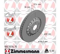 ZIMMERMANN 100.3374.75 Brake Disc Front Fits Audi A4 A5 A6 A7 A8 e-Tron Q5 Q7 VW
