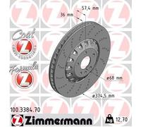 ZIMMERMANN 100.3384.70 Brake Disc Front 57mm Height Replacement Fits Audi A4 A5