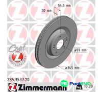 ZIMMERMANN FRONT 2 X BRAKE DISC 285353720 FOR HYUNDAI