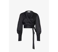 Zimmermann Womens Black Plunge-neck Cropped Silk Top Xl