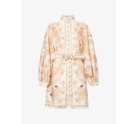 Zimmermann Womens Zimmermann Daylight Belted Linen Mini Dress Wallpaper Floral Blush S