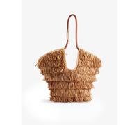 Zimmermann Womens Zimmermann Golden-Time Fringed Medium Raffia Tote Shoulder Bag Tan Fringe Stripe 1Size