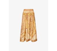 Zimmermann Womens Zimmermann Wanderlust Paisley-Print Cotton-Blend Maxi Skirt Tapestry Mustard Multi L