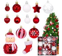 Zimocepuz Christmas Decorations, 44-Piece Classic Red and White Christmas Bauble Set Made from Plastic (with Hooks), Party Decor, Celebrate Christmas