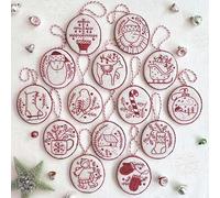 Zimocepuz Christmas Embroidery Set, 12 Pieces Red and White Embroidered Christmas Ornament Set for Beginners, Embroidered Ornaments Can be Hung on Christmas Trees, Bags