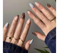 Zimocepuz French Medium Almond-shaped Press On Nails,30 Pieces Creamy Sea Salt Dots Spring Press On Nails, Ladies Everyday Wear,Naturally Reusable