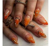 Zimocepuz French Medium Almond-shaped Press On Nails, 30 Pieces with 3D Light Orange Shell Pearl, Spring Press On Nails, Women's Everyday Wear, Naturally Reusable