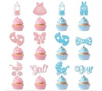 Zimocepuz Gender Reveal Cupcake Topper, 36 Cupcake Toppers for Gender Reveal, Baby Shower Decorations in Pink and Blue Glittering Colour Schemes
