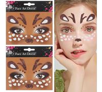 Zimocepuz Hirsch Make-up, Face Stickers Self Adhesive Gold Powder Deer Face Tattoo Glitter Animal Face Makeup Cosplay