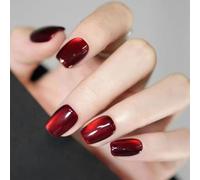 Zimocepuz Short Square Press On Nails, French Square Cat Eye Cherry Red Press On Nails, Women's Nail stickers, Naturally Reusable