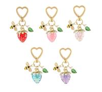 Zimocepuz Strawberry Keychain, Kawaii Mini Keychain with Bee and Leaf, Bag Charm for Purse