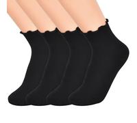 Zimoer 2 Pairs Women's Ruffle Socks - Soft Cotton Comfy Crew Socks with Frilly Lace Trim for Girls