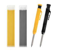 Zimoer 2Pack Carpenter Pencil Set, Woodworking Pencils with Refills, Built-in Sharpener, 2xCarpenter Pencil & 12x Pencil Refills (Black + Yellow)