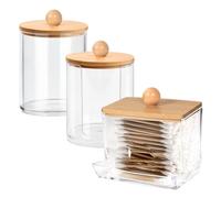 Zimoer 3 Pack Cotton Bud Dispenser - Cotton Pad Holder with Bamboo Lid, Clear Vanity Organizer for Coton Pads,Buds, Swabs and Small Accessories, Dressing Table Accessories