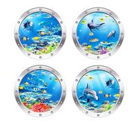 Zimoer 3D Underwater World Wall Stickers, 4 Pieces 3D Wall Stickers Sea Decoration Bathroom Bedroom Porthole Window Stickers, Ocean Theme Wall Decals for Kids Room (B)