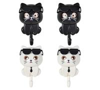 Zimoer 4 Cat Wall Hooks - Cute Pet Hook,Creative Cartoon Hook with Self-Adhesive Backing, Waterproof Cat Key Hooks