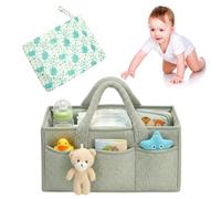 Zimoer Nappy Caddy Organiser and Nappy Wet Bag Set, Portable Baby Changing Basket with Removable Dividers, Baby Essentials for Newborn, Large Capacity Travel Nursery Storage Organiser (Green)