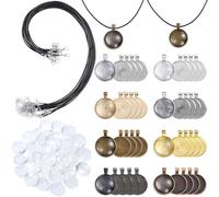 Zimoer Pendant Set, 40 PCS Pendant Trays with 40 PCS Cabochon Glass and 15 PCS Necklace Cord Charms Bracelet Cameo Bezel Settings for DIY Souvenir Jewelry Photo Pendant Craft Making