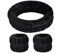 Zimoer Spa Set - Microfiber Headband & 2 Wrist Washbands for Women & Girls - Avoid Liquid Spills (Black)