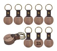Zimoer Wooden Keychain, 12 Pcs Blank Natural Wooden Keyring with Leather Straps, Personalized Wooden Key Tag Keychain for DIY Various Key Tags, Laser Engraving Material, Wood for Crafts (Style B)